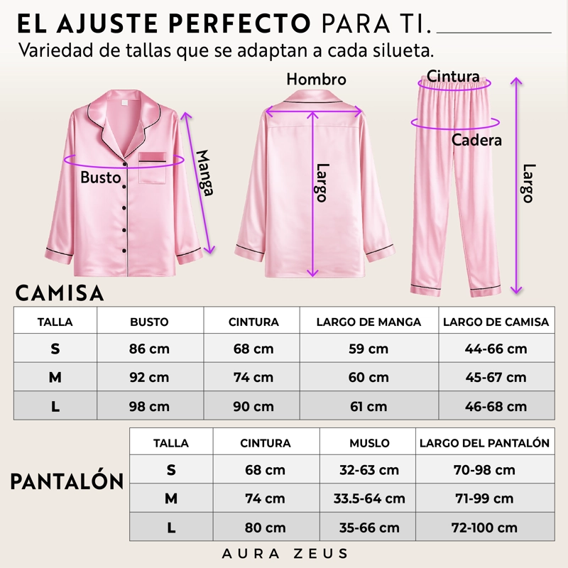 PIJAMA DE SATEN MUJER 2 PIEZAS SET CAMISA Y PANTALON SUAVE BOTON ROSA TALLA L - 7