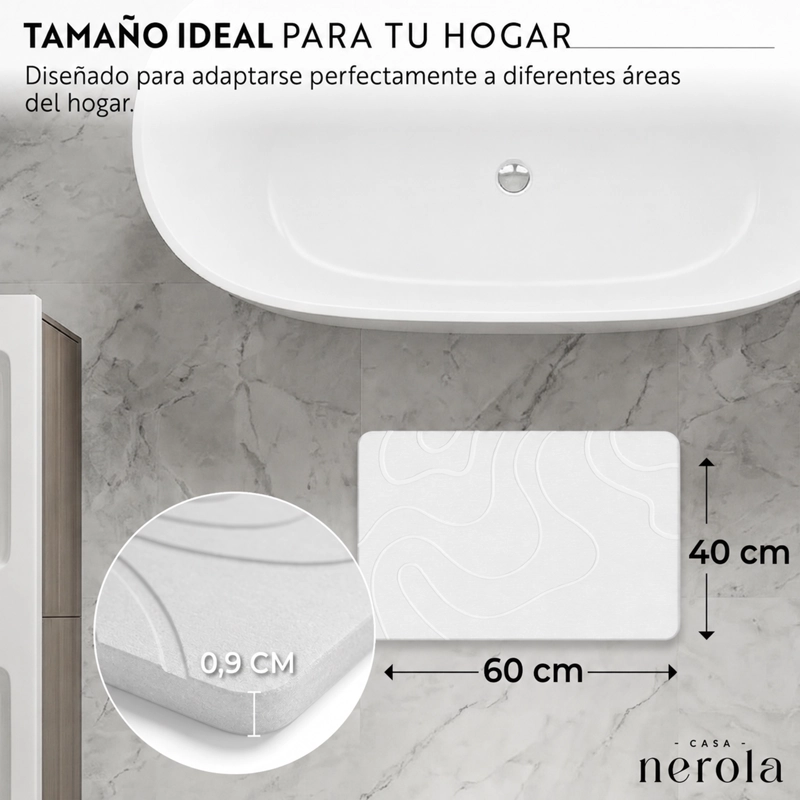 SALIDA DE BANO DIATOMITA 40X60 CM ANTIDESLIZANTE ABSORBENTE BLANCO - 3