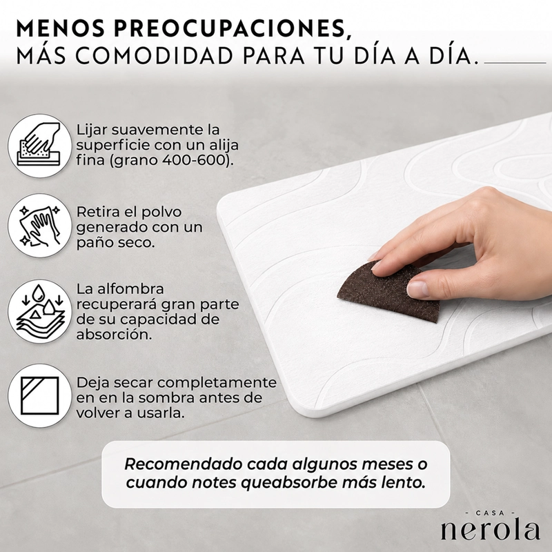SALIDA DE BANO DIATOMITA 40X60 CM ANTIDESLIZANTE ABSORBENTE BLANCO - 4