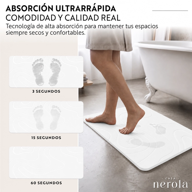 SALIDA DE BANO DIATOMITA 40X60 CM ANTIDESLIZANTE ABSORBENTE BLANCO - 6