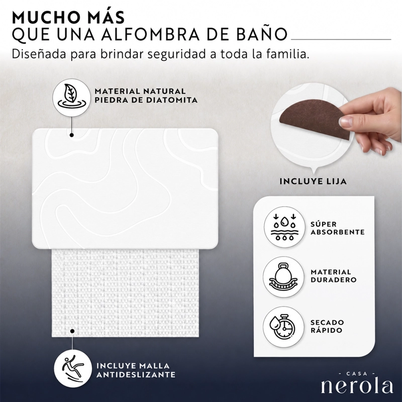SALIDA DE BANO DIATOMITA 40X60 CM ANTIDESLIZANTE ABSORBENTE BLANCO - 7