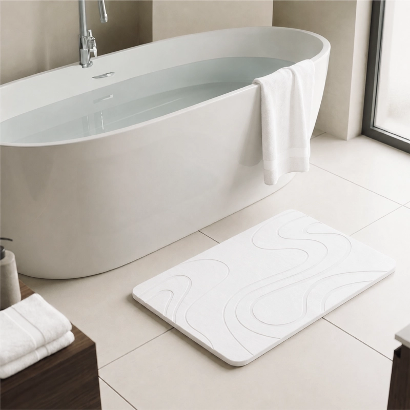 SALIDA DE BANO DIATOMITA 40X60 CM ANTIDESLIZANTE ABSORBENTE BLANCO - 9