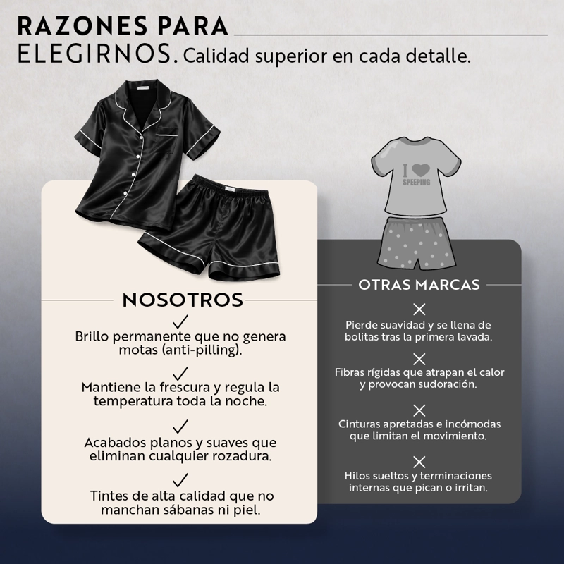 PIJAMA DE SATEN MUJER 2 PIEZAS SET CAMISA Y SHORT SUAVE BOTON NEGRO TALLA L - 3