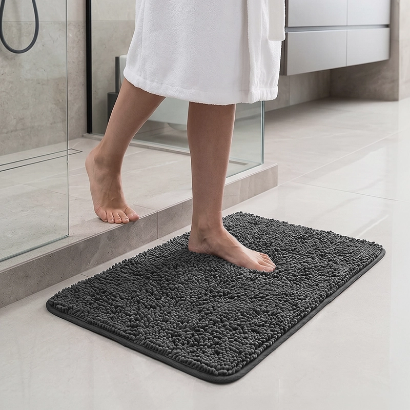 ALFOMBRA DE BANO 40 X 60 CM CHENILLE ANTIDESLIZANTE NEGRO GRIS - 1