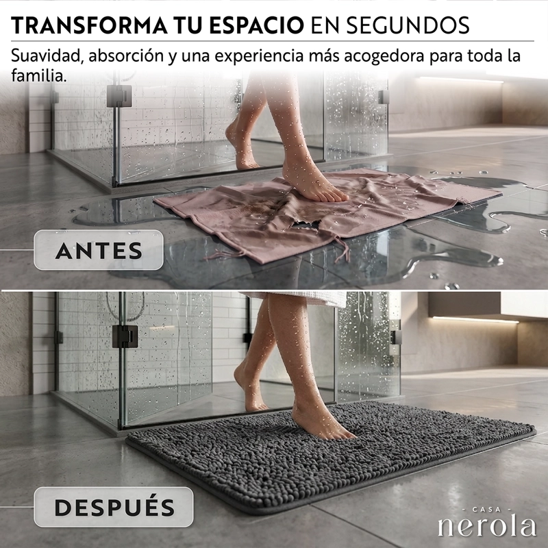 ALFOMBRA DE BANO 40 X 60 CM CHENILLE ANTIDESLIZANTE NEGRO GRIS - 2