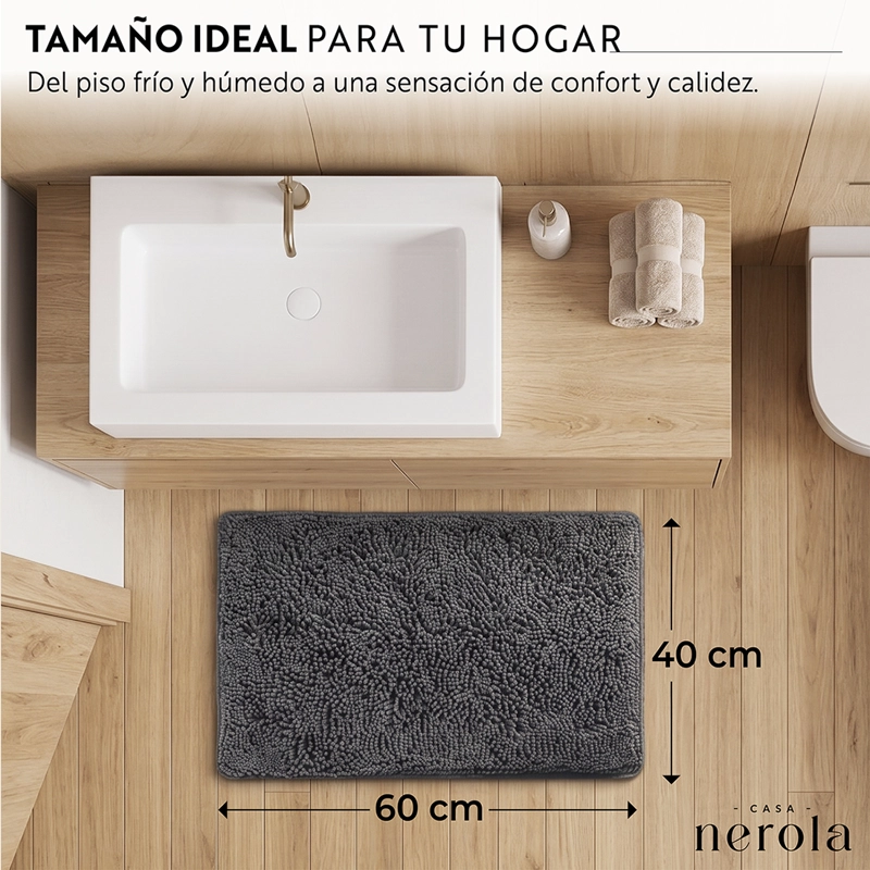 ALFOMBRA DE BANO 40 X 60 CM CHENILLE ANTIDESLIZANTE NEGRO GRIS - 3