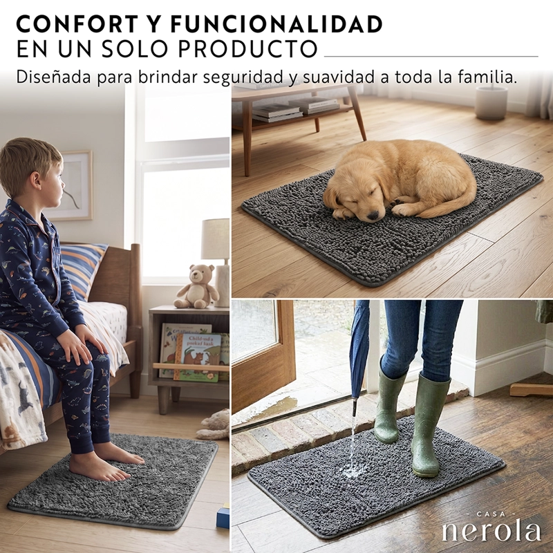 ALFOMBRA DE BANO 40 X 60 CM CHENILLE ANTIDESLIZANTE NEGRO GRIS - 6