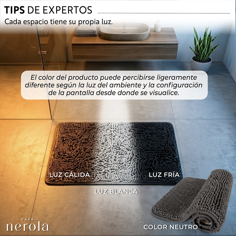 ALFOMBRA DE BANO 40 X 60 CM CHENILLE ANTIDESLIZANTE NEGRO GRIS - 7