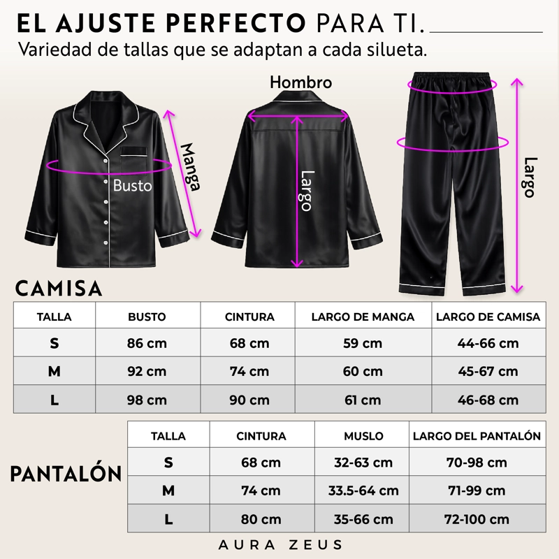 PIJAMA DE SATEN MUJER 2 PIEZAS SET CAMISA Y PANTALON SUAVE BOTON NEGRO TALLA M - 7