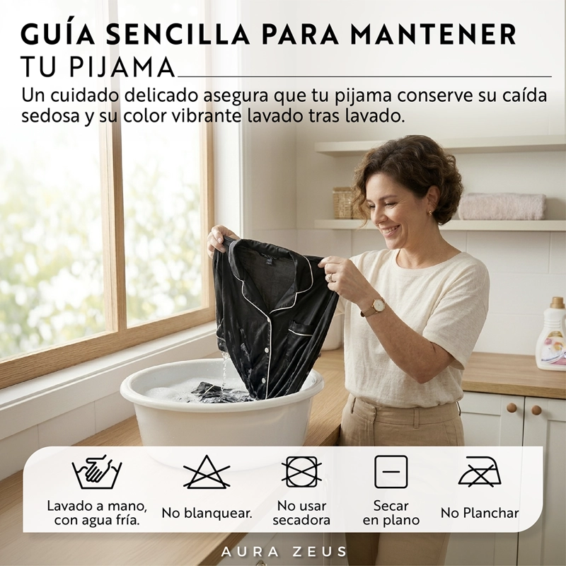 PIJAMA DE SATEN MUJER 2 PIEZAS SET CAMISA Y PANTALON SUAVE BOTON NEGRO TALLA M - 7