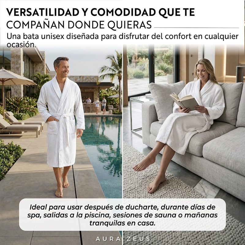 BATA DE BANO ALGODON ABSORBENTE SUAVE UNISEX SECA RAPIDO BLANCO TALLA M - 6