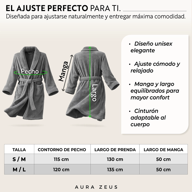 BATA DE BANO MICROFIBRA ABSORBENTE SUAVE UNISEX SECA RAPIDO GRIS TALLA M - 7