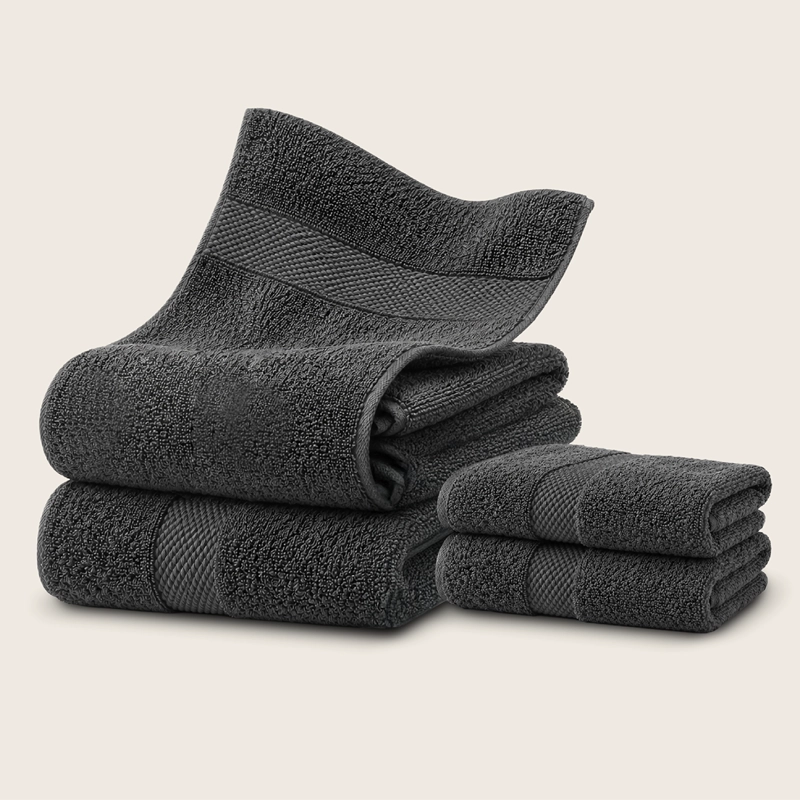 SET DE 4 TOALLAS DE BANO ALGODON 600GR/M2 CUERPO MANO GRANDE GRIS - 1