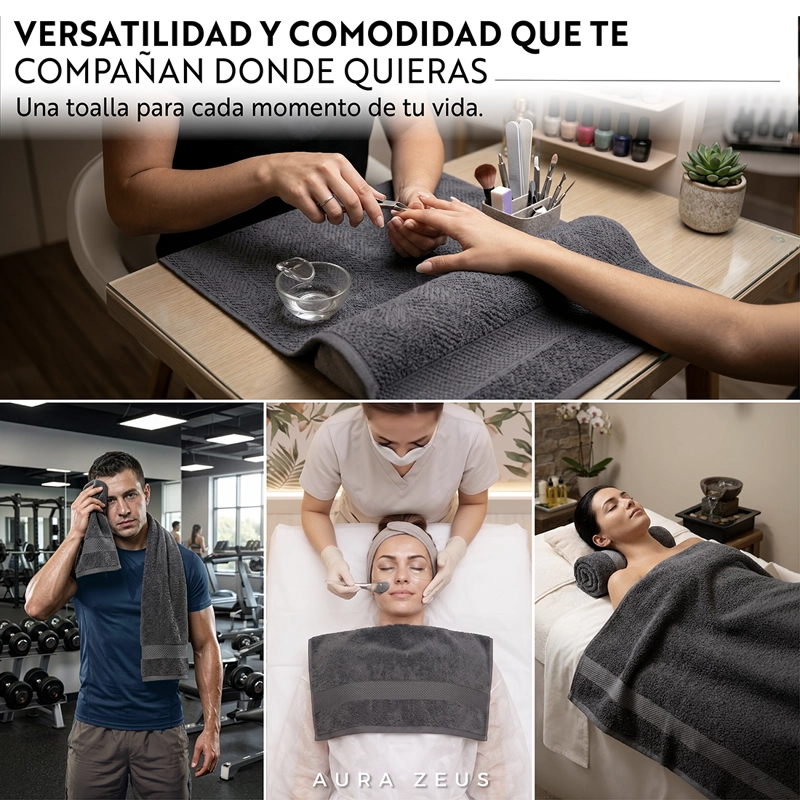 SET DE 4 TOALLAS DE BANO ALGODON 600GR/M2 CUERPO MANO GRANDE GRIS - 7