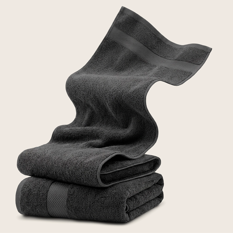SET DE 2 TOALLAS DE BANO 140X70 CM ALGODON 600GR/M2 GRANDES GRIS BLANCO - 10