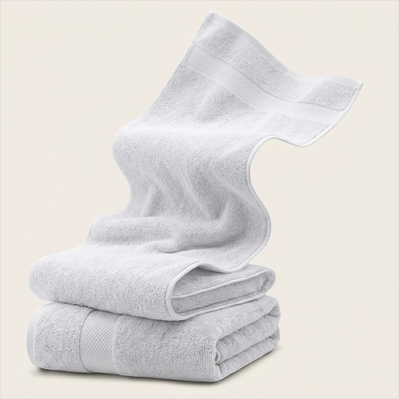 SET DE 2 TOALLAS DE BANO 140X70 CM ALGODON 600GR/M2 GRANDES GRIS BLANCO - 11