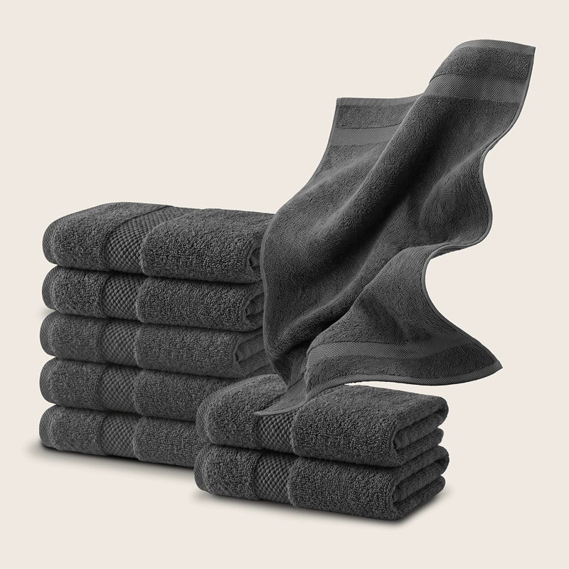 JUEGO DE 8 TOALLAS DE MANO 75X35 CM ALGODON 600GR/M2 BANO SET GRIS BLANCO - 2