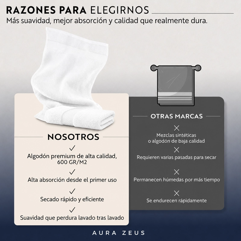 JUEGO DE 2 TOALLAS DE MANO 75X35 CM ALGODON 600GR/M2 BANO SET GRIS BLANCO - 4