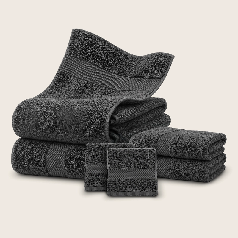 SET DE 6 TOALLAS DE BANO ALGODON 600GR/M2 CUERPO MANO GRANDE BLANCO GRIS - 1