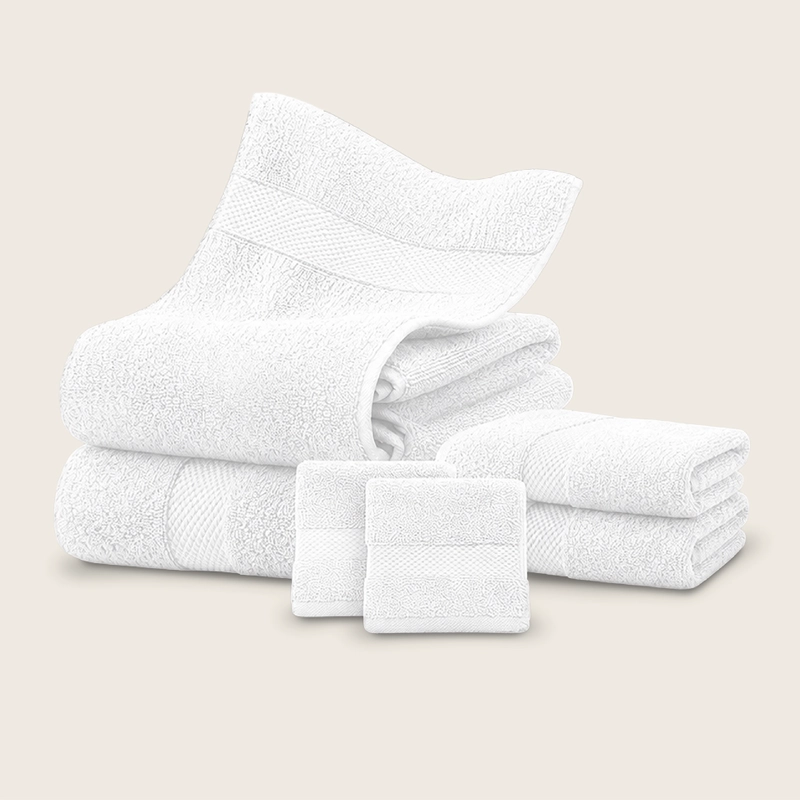 SET DE 6 TOALLAS DE BANO ALGODON 600GR/M2 CUERPO MANO GRANDE BLANCO GRIS - 10