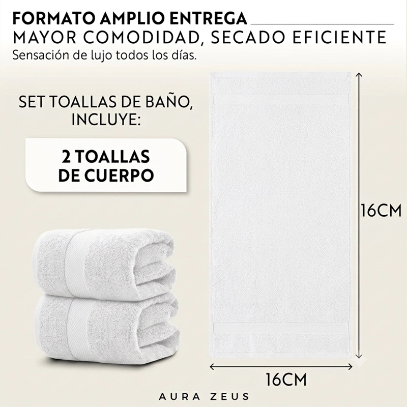 SET DE 2 TOALLAS DE BANO 140X70 CM ALGODON 600GR/M2 GRANDES BLANCO - 3