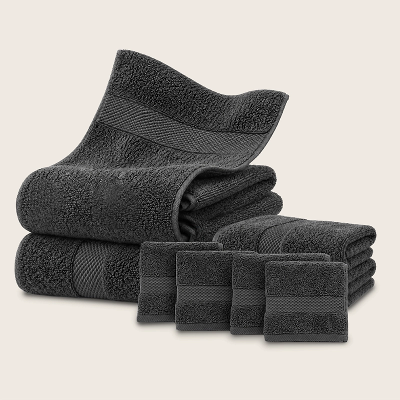 SET DE 8 TOALLAS DE BANO ALGODON 600GR/M2 CUERPO MANO GRANDE GRIS - 1