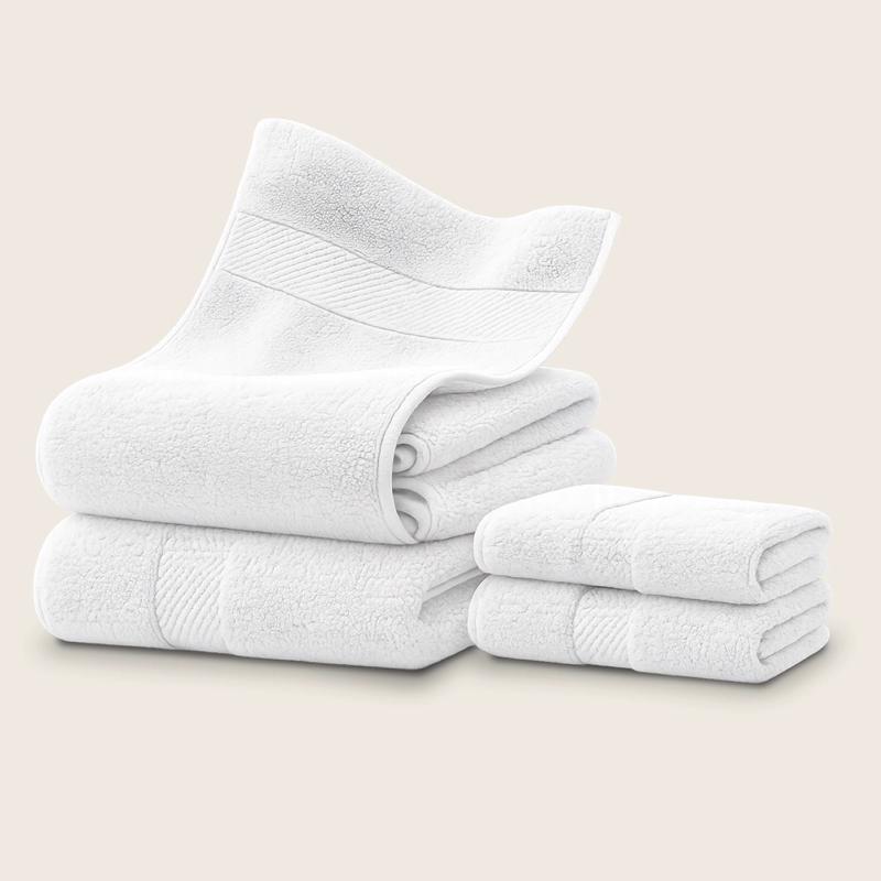 SET DE 4 TOALLAS DE BANO ALGODON 600GR/M2 CUERPO MANO GRANDE BLANCO GRIS - 2