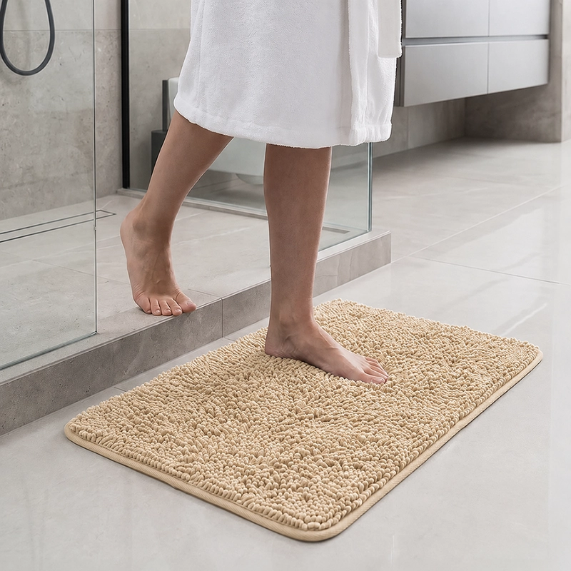ALFOMBRA DE BANO 40 X 60 CM CHENILLE ANTIDESLIZANTE GRIS BEIGE - 1