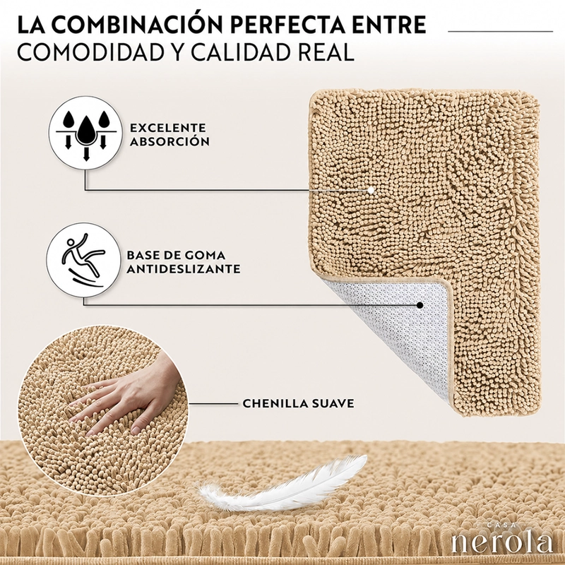 ALFOMBRA DE BANO 40 X 60 CM CHENILLE ANTIDESLIZANTE GRIS BEIGE - 5