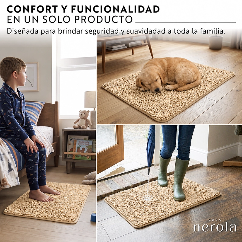 ALFOMBRA DE BANO 40 X 60 CM CHENILLE ANTIDESLIZANTE GRIS BEIGE - 6