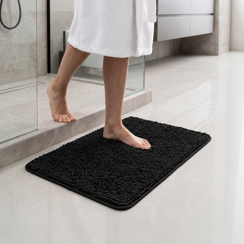 ALFOMBRA DE BANO 40 X 60 CM CHENILLE ANTIDESLIZANTE NEGRO - 1