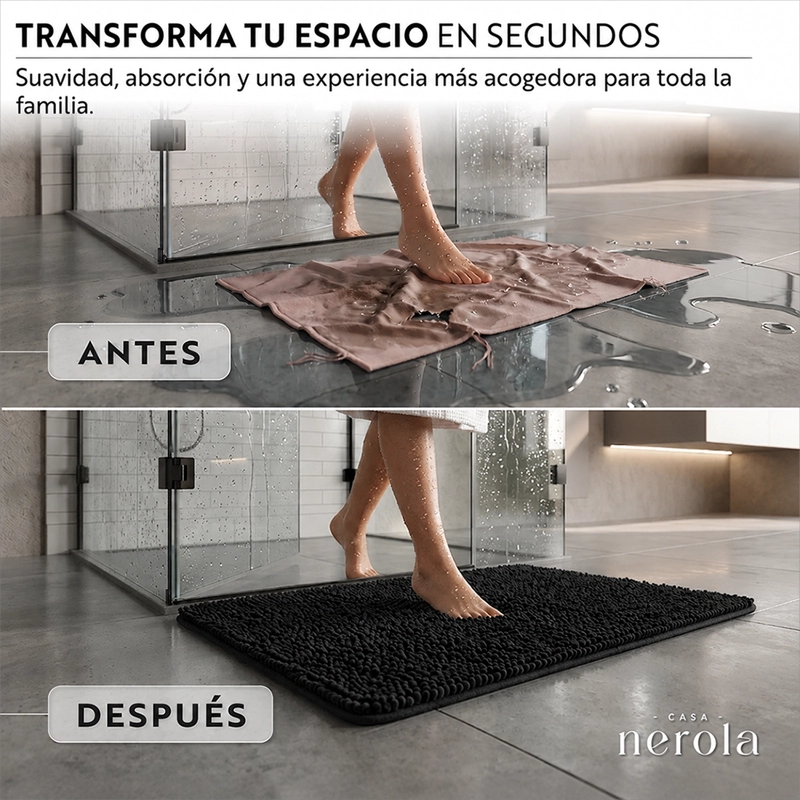 ALFOMBRA DE BANO 40 X 60 CM CHENILLE ANTIDESLIZANTE NEGRO - 2