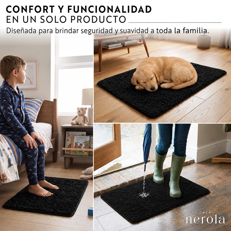 ALFOMBRA DE BANO 40 X 60 CM CHENILLE ANTIDESLIZANTE NEGRO - 4