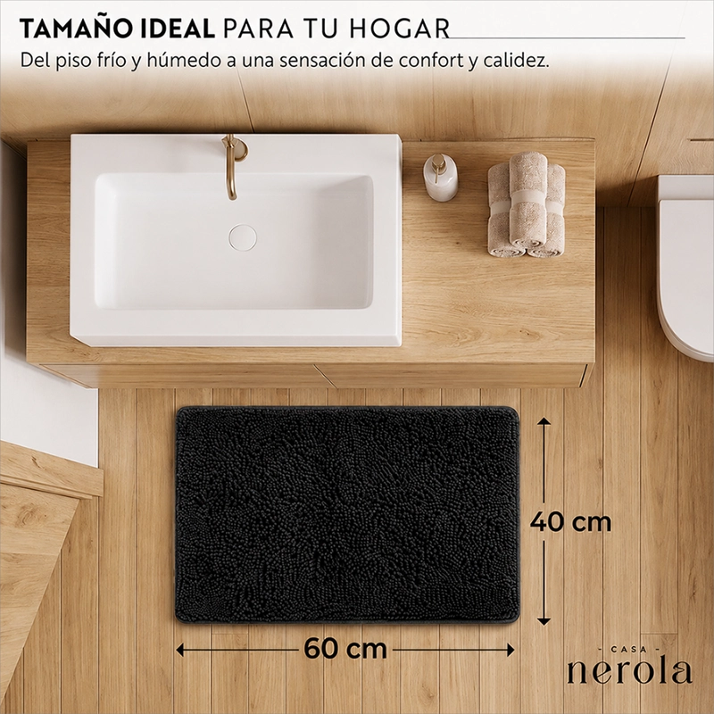 ALFOMBRA DE BANO 40 X 60 CM CHENILLE ANTIDESLIZANTE NEGRO - 5