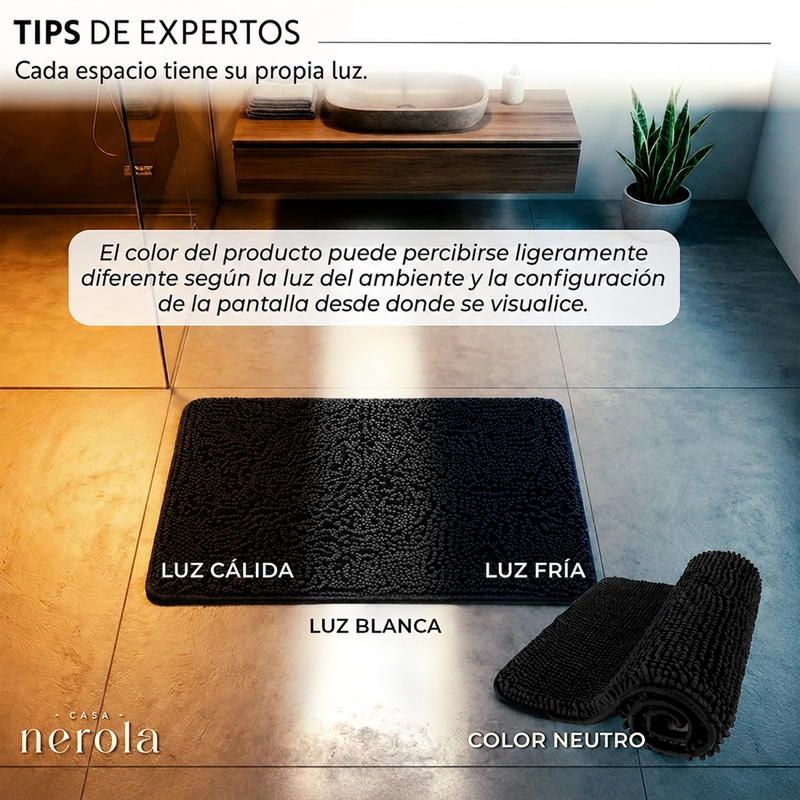 ALFOMBRA DE BANO 40 X 60 CM CHENILLE ANTIDESLIZANTE NEGRO - 7