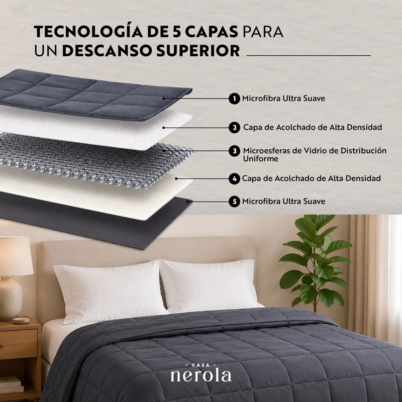 MANTA PESADA FRAZADA CON PESO GRAVEDAD GRIS MICROFIBRA SUAVE 2 PLAZAS - 3