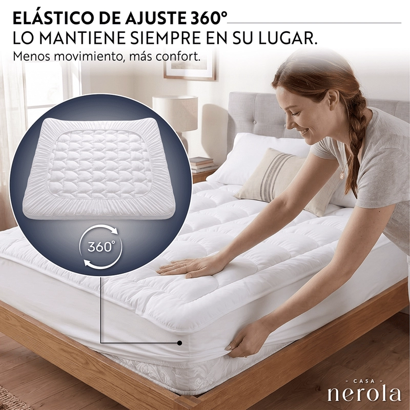 TOPPER CUBRE COLCHON MICROFIBRA GEL HIPOALERGENICO ACOLCHADO 1.5 PLAZAS BLANCO - 6