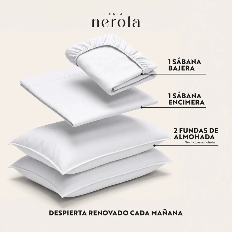 JUEGO DE SABANAS 100% ALGODON 200 HILOS ELASTICO 360 CASA NEROLA BLANCO KING - 3