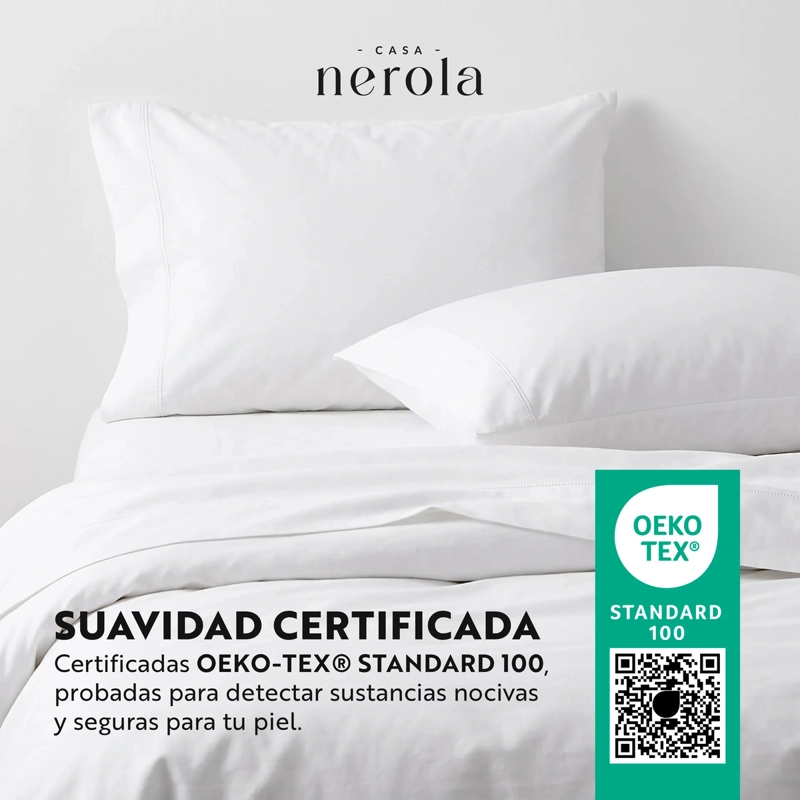 JUEGO DE SABANAS 100% ALGODON 200 HILOS ELASTICO 360 CASA NEROLA BLANCO KING - 5