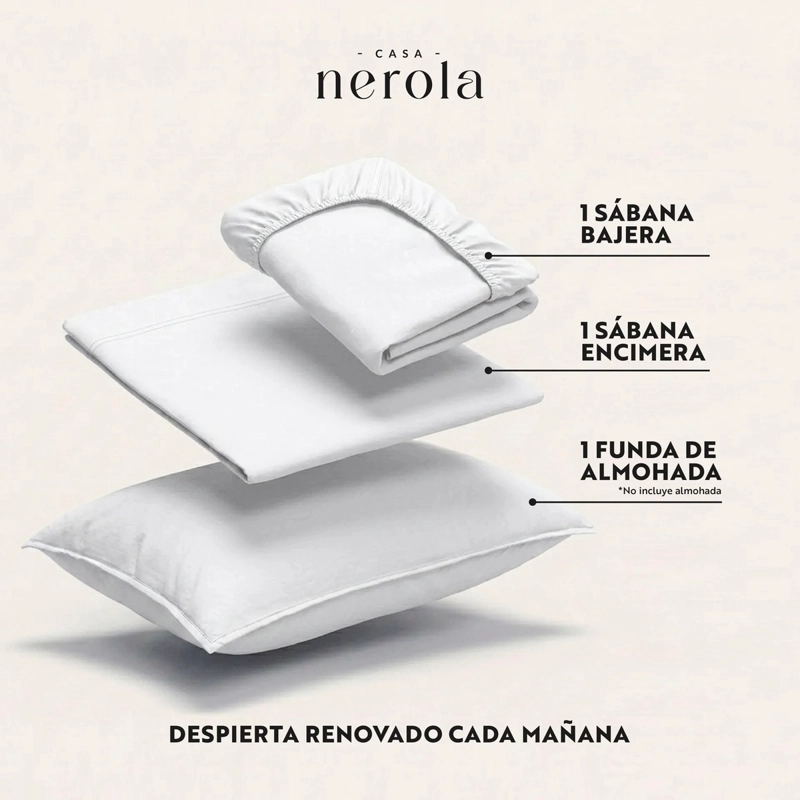 JUEGO DE SABANAS 100% ALGODON 200 HILOS ELASTICO 360 CASA NEROLA BLANCO 1.5 PLAZAS - 3