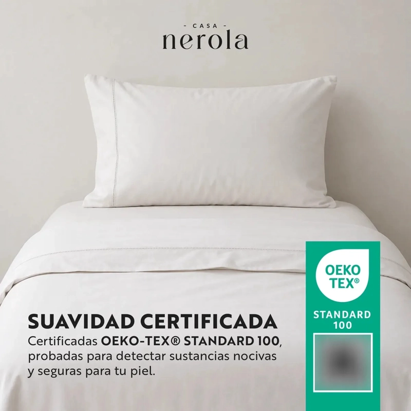 JUEGO DE SABANAS 100% ALGODON 200 HILOS ELASTICO 360 CASA NEROLA BLANCO 1.5 PLAZAS - 5