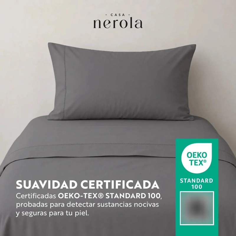 JUEGO DE SABANAS 100% ALGODON 200 HILOS ELASTICO 360 CASA NEROLA GRIS 1.5 PLAZAS - 5