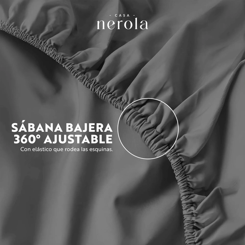 SABANA BAJERA AJUSTABLE 100% ALGODON 200 HILOS ELASTICO 360 CASA NEROLA GRIS 1.5 PLAZAS - 3