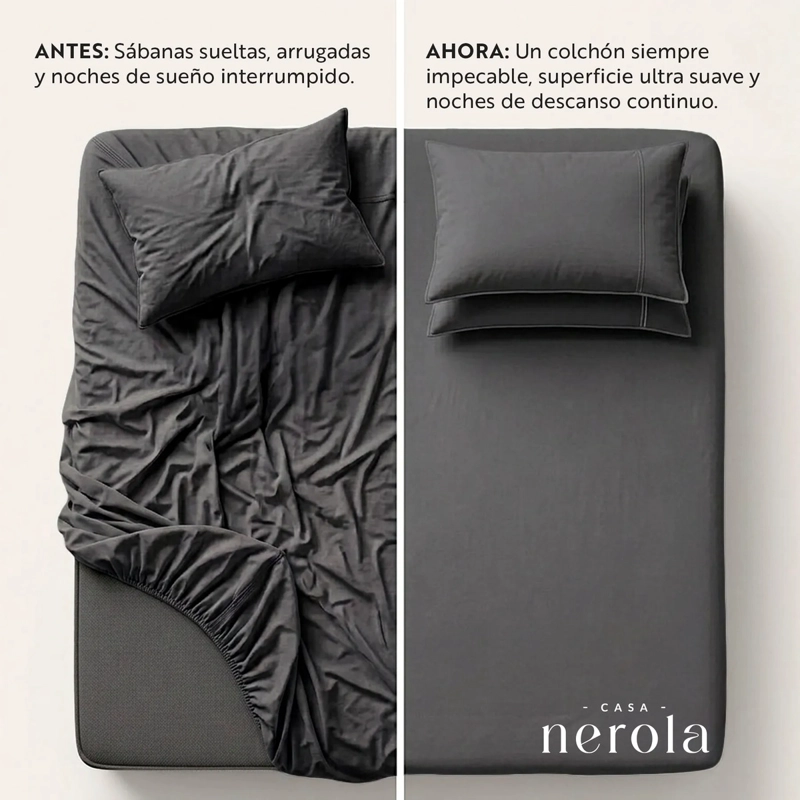 SABANA BAJERA AJUSTABLE 100% ALGODON 200 HILOS ELASTICO 360 CASA NEROLA GRIS 1.5 PLAZAS - 4