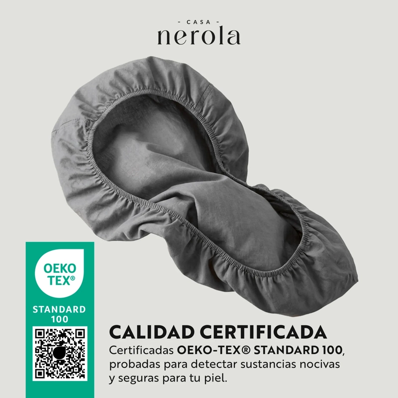 SABANA BAJERA AJUSTABLE 100% ALGODON 200 HILOS ELASTICO 360 CASA NEROLA GRIS 1.5 PLAZAS - 5