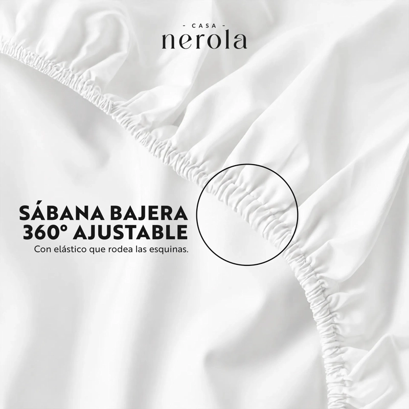SABANA BAJERA AJUSTABLE 100% ALGODON 200 HILOS ELASTICO 360 CASA NEROLA BLANCO KING - 3