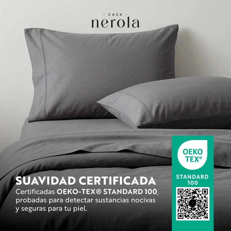 JUEGO DE SABANAS 100% ALGODON 200 HILOS ELASTICO 360 CASA NEROLA GRIS 2 PLAZAS - 5