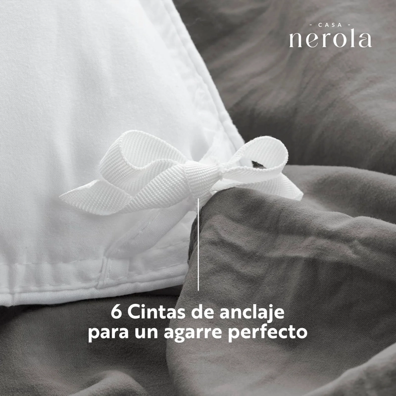 SET FUNDA DE PLUMON + 2 FUNDAS DE ALMOHADA 100% ALGODON 200 HILOS CASA NEROLA GRIS 2 PLAZAS - 7