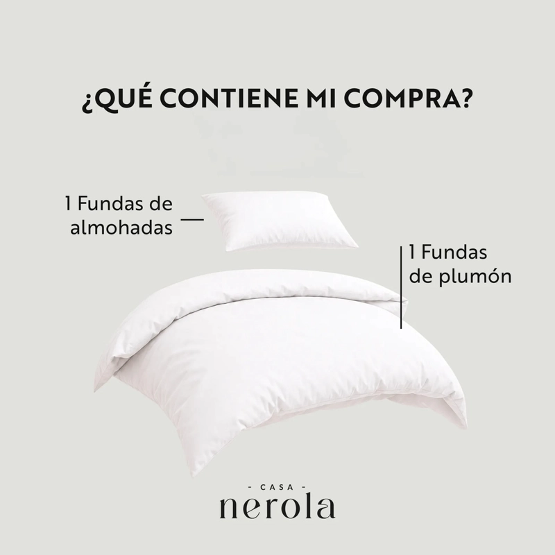 SET FUNDA DE PLUMON + FUNDA DE ALMOHADA 100% ALGODON 200 HILOS CASA NEROLA BLANCO 1.5 PLAZAS - 3