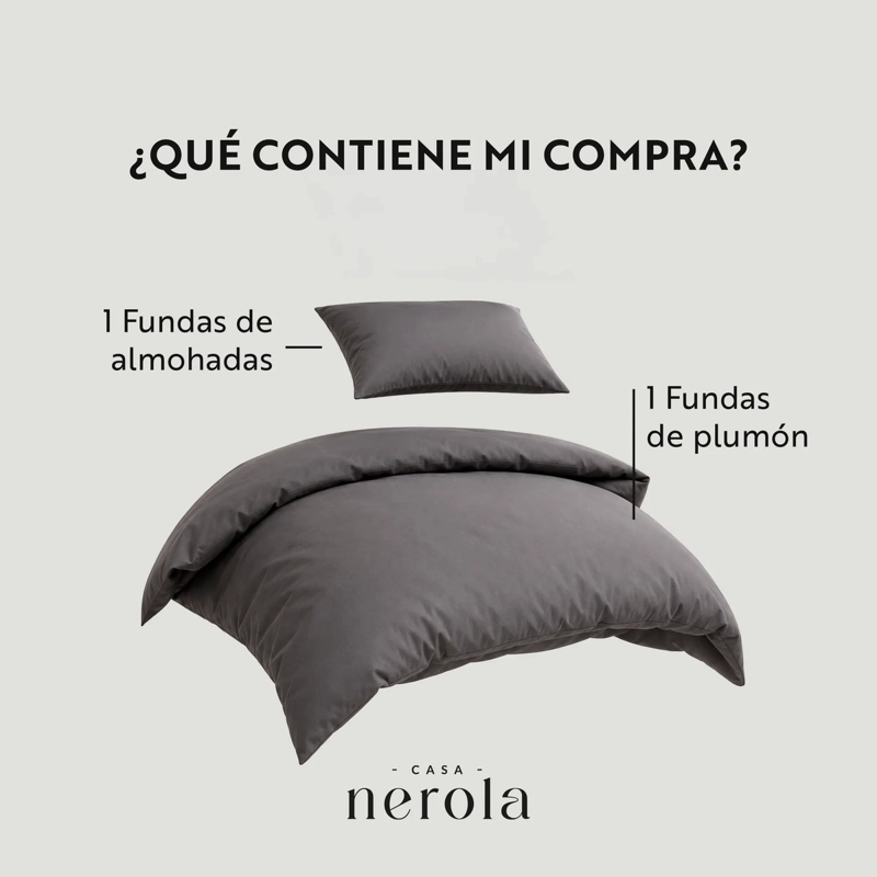 FUNDA DE PLUMON 1,5 PLAZA + FUNDA DE ALMOHADA 100% ALGODON 200 HILOS GRIS - 3